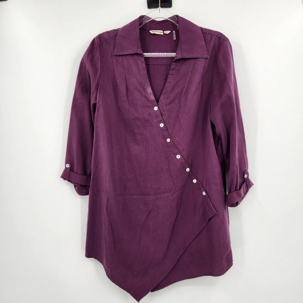 Soft Surroundings Washed Tencel Tunic Top Womens Size Medium Purple Button Front